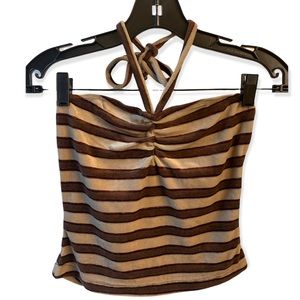 Frankie B brown striped velour halter top size M